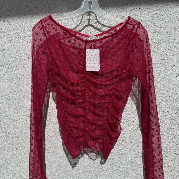 FREE‎ PEOPLE Red Sheer Top NWT - Picture 3 of 6